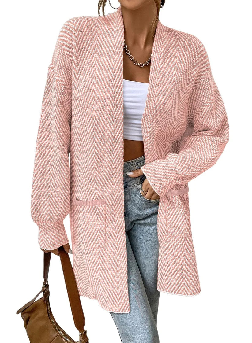 Women's Open Front Herringbone Cardigan Sweaters