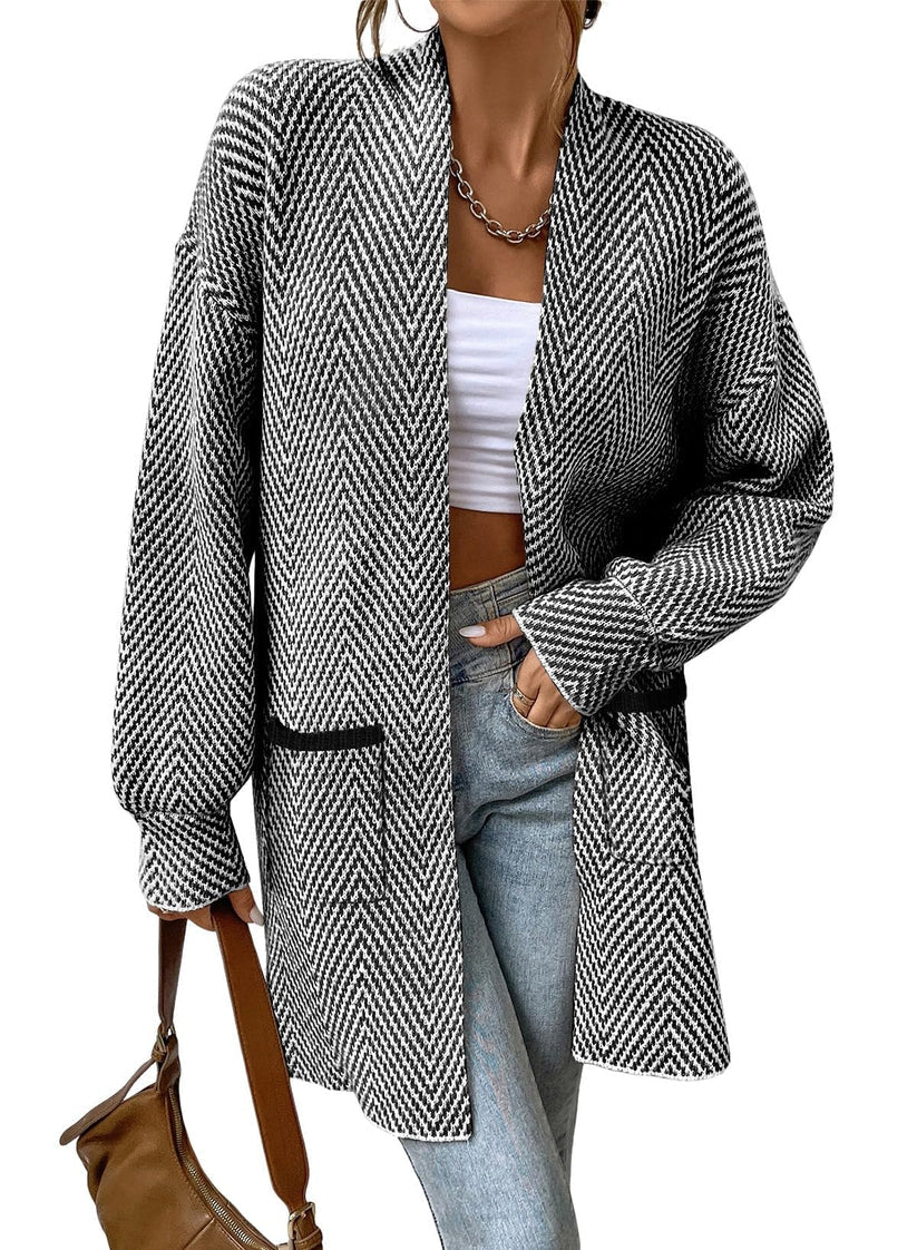 Women's Open Front Herringbone Cardigan Sweaters