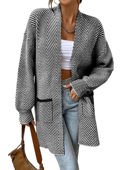 Women's Open Front Herringbone Cardigan Sweaters