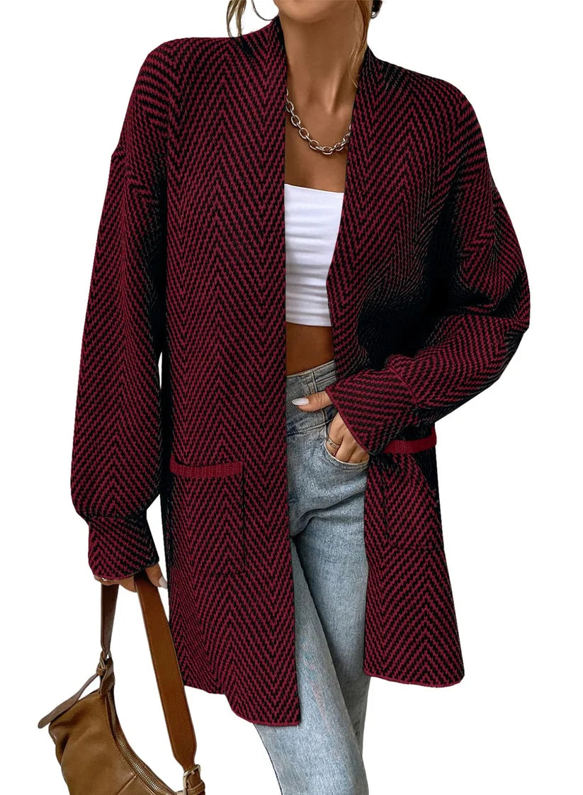 Women's Open Front Herringbone Cardigan Sweaters