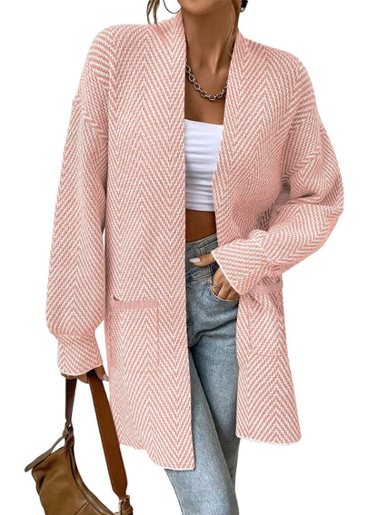 Women's Open Front Herringbone Cardigan Sweaters