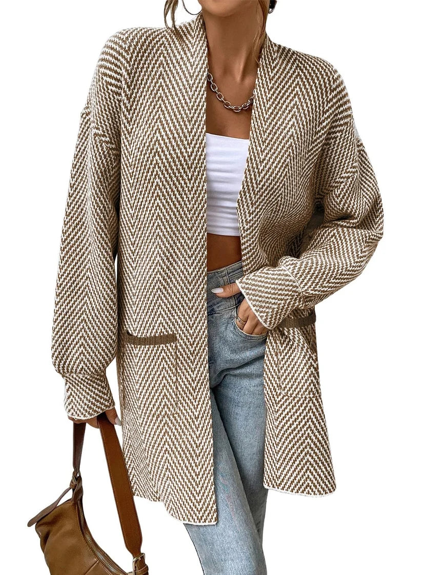 Women's Open Front Herringbone Cardigan Sweaters