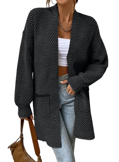 Women's Open Front Herringbone Cardigan Sweaters