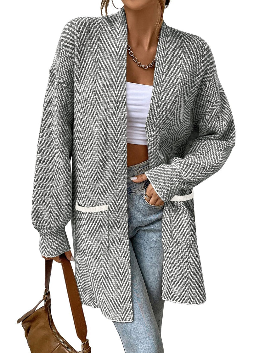 Women's Open Front Herringbone Cardigan Sweaters