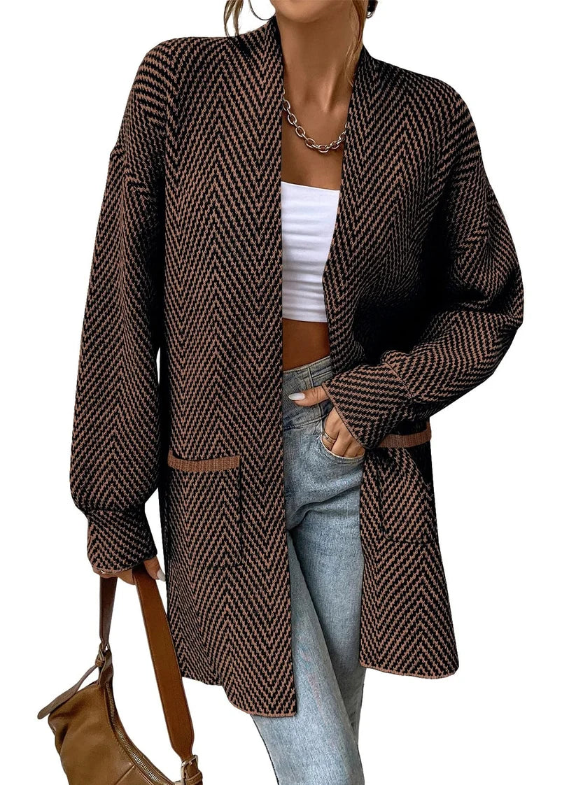 Women's Open Front Herringbone Cardigan Sweaters