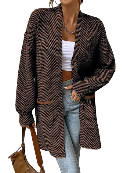 Women's Open Front Herringbone Cardigan Sweaters