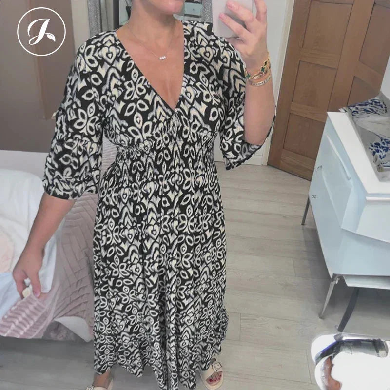 Bohemian Vintage V-Neck Floral Casual Long Dresses