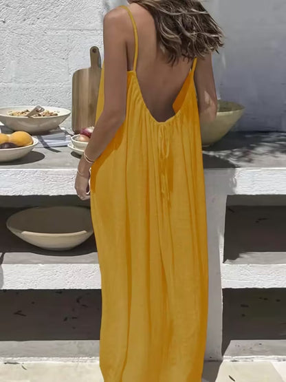 Plus Size 2026 New Women'S Backless Maxi Dress, Open Back Slip, Beach Resort Wear