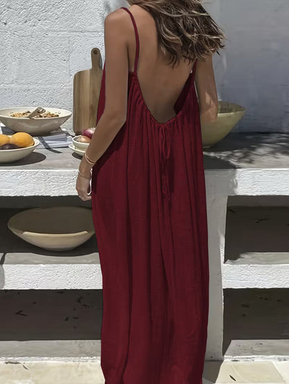 Plus Size 2026 New Women'S Backless Maxi Dress, Open Back Slip, Beach Resort Wear