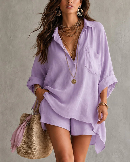 Cotton Linen Shirt & Shorts Set